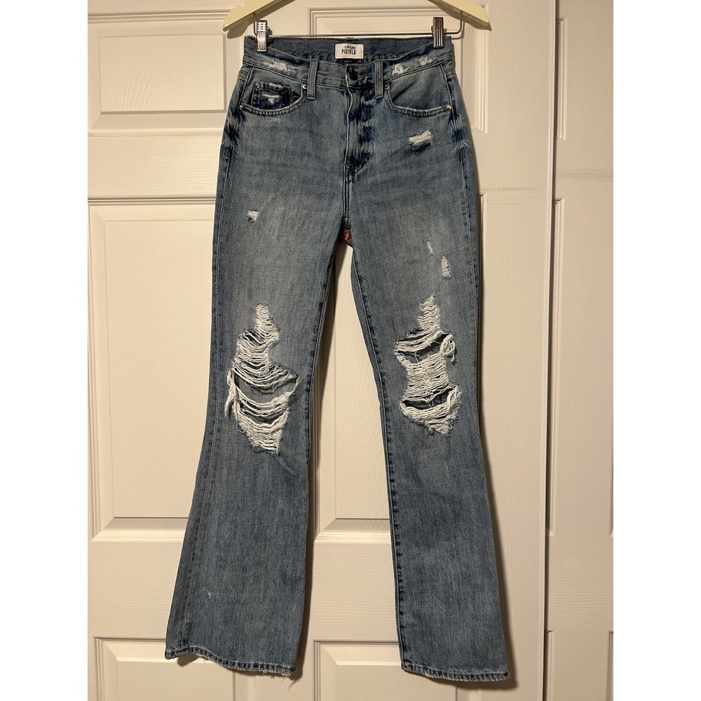 Pistola‎ Stevie Blue Denim Jeans High Rise Sashiko Repair Size 25 Distressed